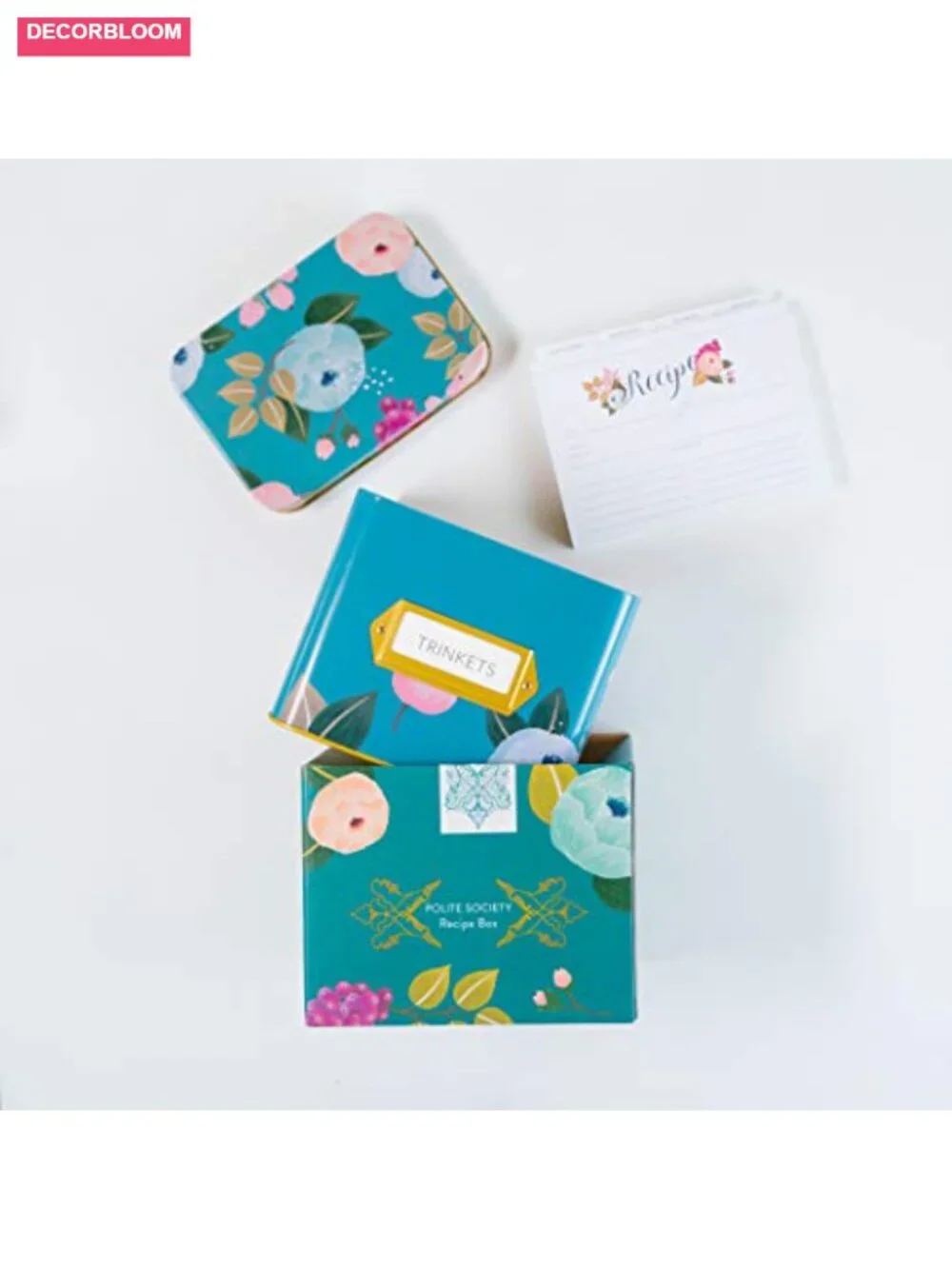 Recipe Cards and Tin Box Set 4x6 Dividers Metal Organizer 24 Cards